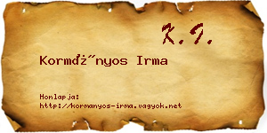 Kormányos Irma névjegykártya